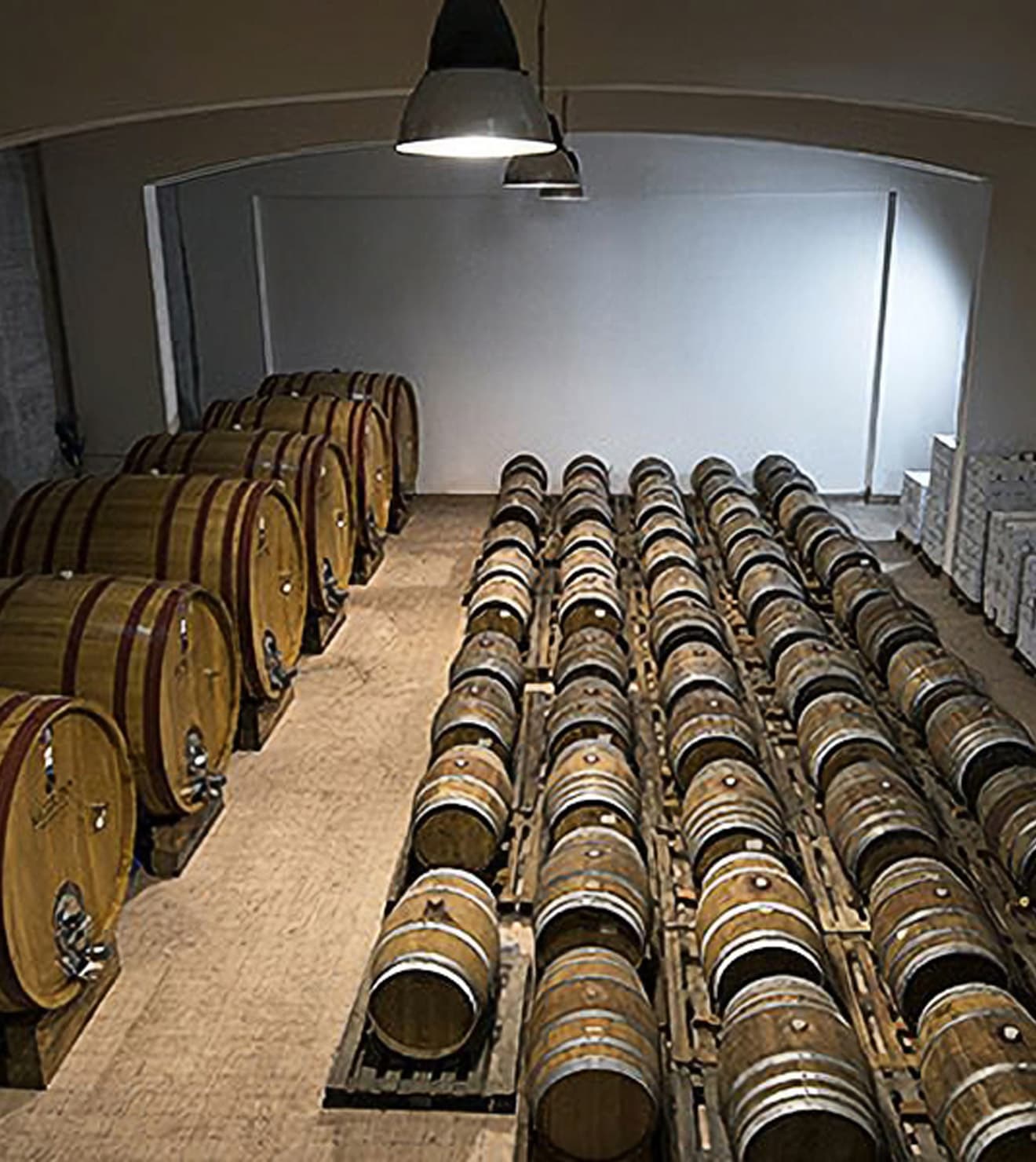 La cantina Scilio dall'alto con botti