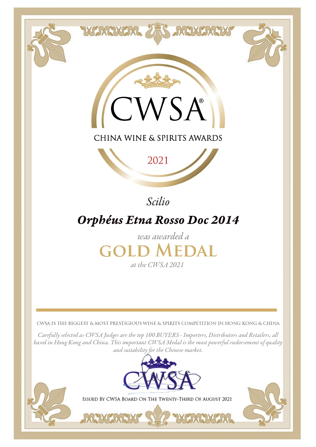 CSWA 2021 - Orphéus Etna Rosso 2014